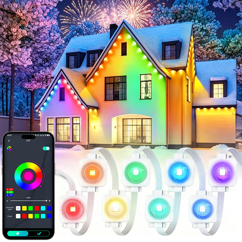 Smart Home Yellow - Уличная светодиодная гирлянда RGBIC 150 футов